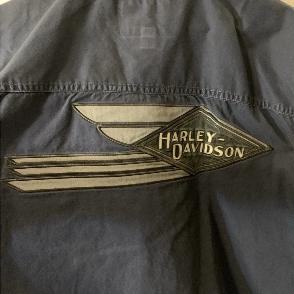 Harley-Davidson mens sz 2XL‎ Blue gray mechanical button shirt shop